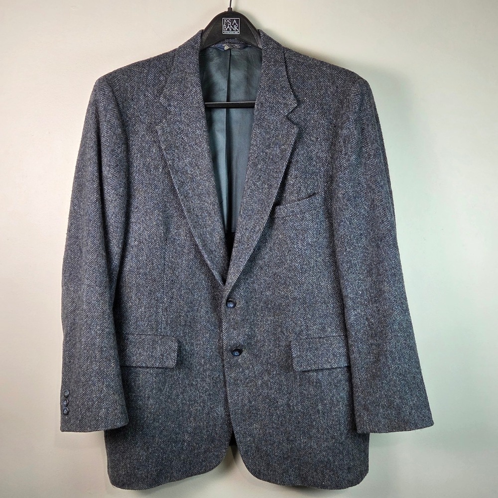 Kuppenheimer Blazer Men 44 Grey Blue Good Lambswool Herringbone Sport Coat
